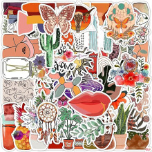 (As show, One size) 50pcs Cute Cartoon Retro Bohemian Stickers Aesthetic Graffiti Decals Laptop Phone Scrapbook Notebook Waterproof Sticker