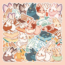 (As show, One size) 40pcs Kawaii Fantasy Rabbit Stickers Cartoon Colorful Graffiti Pvc Decals Decoration Diy Stationary Scrapbook Phone Guitar Water Bottles Laptop Skateb