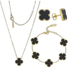 (As show, One size) Lucky Clover Sets Necklace Pendant Earrings Bracelet For Women Girls 19k Gold Plated Charm Cute Jewelry Womens Girls Gift