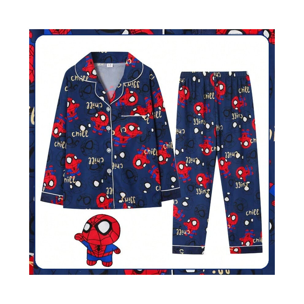 (black, 12(120-130cm)) Marvels Spiderman Pajamas Spring and Summer Children's Pyjamas Boys Long-sleeved Girl Cardigan Suit Cartoon Home Clothes