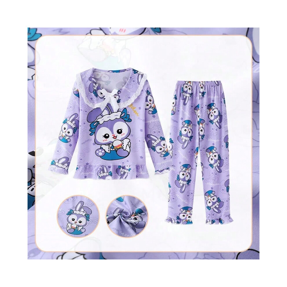 (C, 14) Kawaii Sanrio Kids Pajama Sets Lace Bow Print Comfortable Children Sleepwear Suit Soft Loose Indoor Clothes Autumn Winter