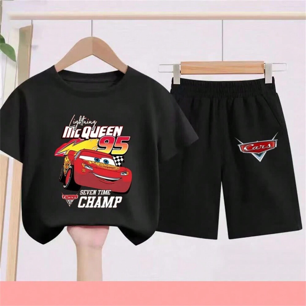 (Kids T-shirt, 100cm) Disney Car Girls red Tee Set Kid Top Age 3-12 Boy black Children T-shirts+Shorts 2pcs cartoon Print Summer fashion Clothes-image-OPC-PHKN89J-NEW