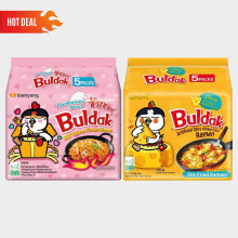 Samyang Buldak Ramen Combo – Carbonara (5 x 130g) + Cheese Flavour (5 x 140g) | Creamy & Spicy Korean Noodles | Pink + Yellow Packs