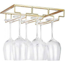 Wine Glass Rack - Under Cabinet Stemware Wine Glass Holder Glasses Storage Hanger Metal Organizer for Bar Kitchen Gold
