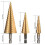 3 piece step drill bit, HSS step drill bit with automatic center punch, triangular tapered step drill bit coated tapered drill bit, 4mm-12/20/32mm 2