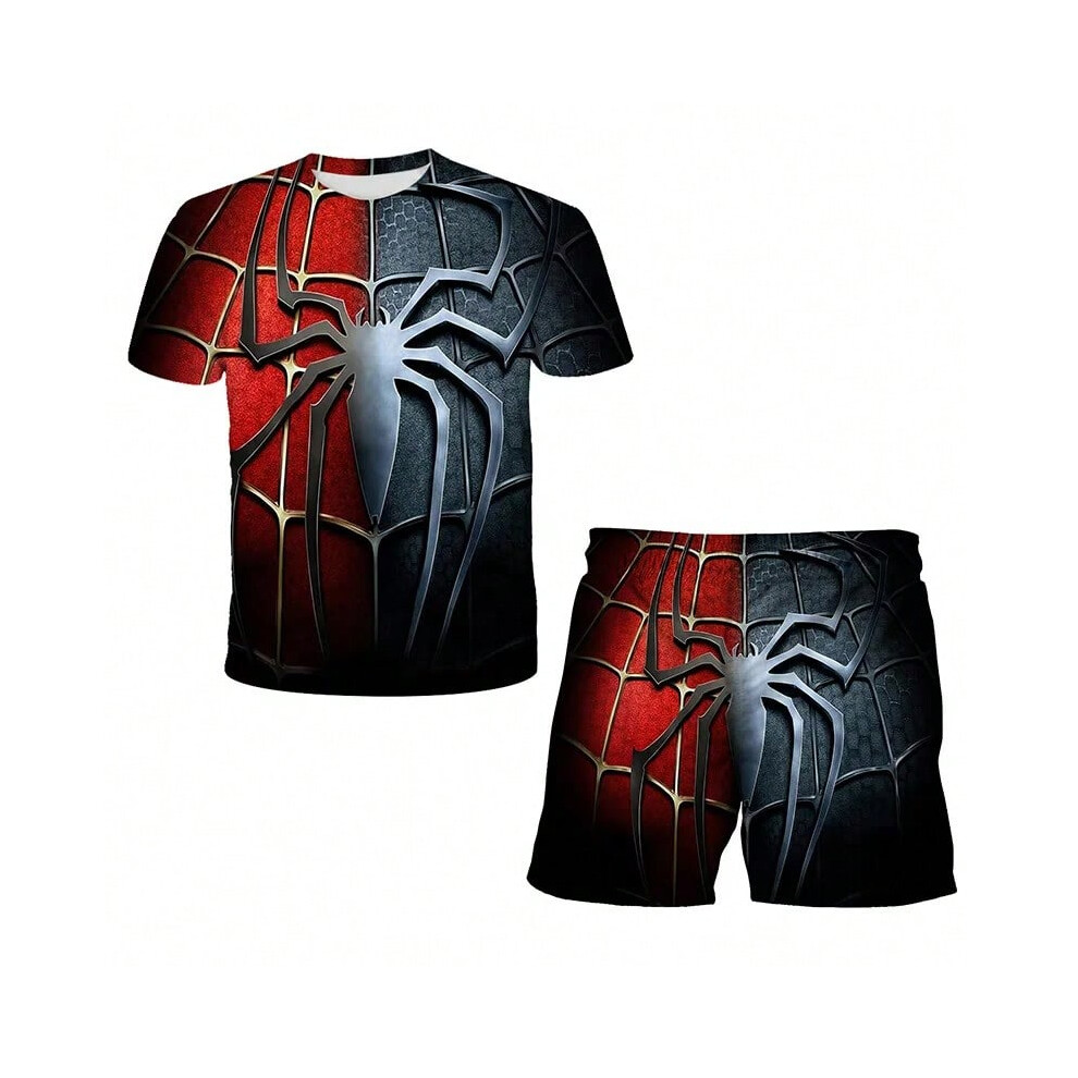 (TZ-s037, 150 cm) 3D Japanese fashion "Spider Man" children's two-piece T-shirt and shorts, summer Hulk boy and girl T-shirt+shorts beach pants-image-OPC-PHKNHBV-NEW