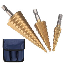3 piece step drill bit, HSS step drill bit with automatic center punch, triangular tapered step drill bit coated tapered drill bit, 4mm-12/20/32mm
