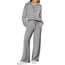 (2XL, Dark Grey) Women's Half Zip Sweatshirt Wide Leg Sweatpant Set Comfortable Stylish Leisure Suit Birthday Christmas Gift