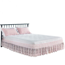 (150*200 38cm, Pink) Fashion Bed Skirts Washable Universal Lace Bed Ruffle for Hotel Use