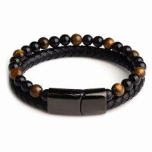 Dww-(Yellow Tiger Eye) Bracelet pour homme de 23 cm avec fermoir magntique amovible en acier inoxydable pour un rglage facile de la longueur