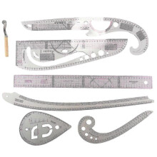 7pcs/set Ruler Tailor Measuring Kit Clear Sewing Drawing Ruler Yardstick Sleeve Arm French Curve Set Cutting Ruler Paddle Wheel