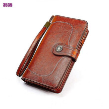 Womens Wallet Long Large Oil-waxed Leather Clutch Wallet Wristlet Organized Purse -4