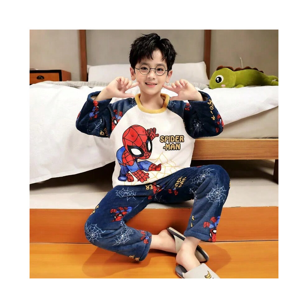 (1, XL(163cm-168cm)) Children's Pajamas Spider Man Boys' Autumn/Winter Flannel Thick Home Clothes With Velvet Winter Coral Velvet Set