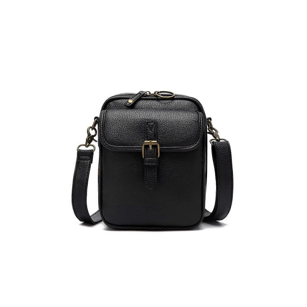 (Black)Vintage Double Layer Large Capacity Mini Messenger Bag With 10 Card Slots for Women