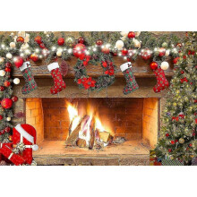 1.5x1m Merry Christmas Backdrop Tree Sock Gift Family Party Decorations Backdrops Happy New Year Xmas Fireplace Photography Background Photos Banner S