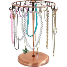 Bronze Circular Base Metal Rotating Jewelry (23 Hooks) Jewelry Display Tower - Necklaces, Bracelets, Rings, And Earrings