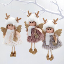 Set Of 3 White, Gray Christmas Reindeer Angel Pendants - Christmas Hanging Decoration for Christmas Tree - Garden Decoration