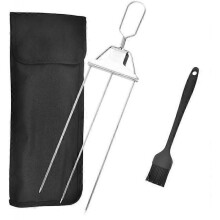 3 Way Grill Skewers, 14.7 Inch Stainless Steel Three-Pronged Barbecue Skewers, Semi-Automatic Grill Fork with Push Bar Slider, BBQ Accessory