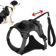 (M, Black) 2 in 1 No Pull Dog Harness & Retractable Dog Leash, Reflective Service Dog Harness, Adjustable Dog Vest with Control Handle