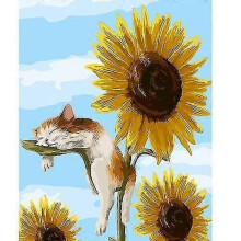 Diy Paint By Numbers Canvas Painting Kit for Kids Adults - Cat And Sunflower