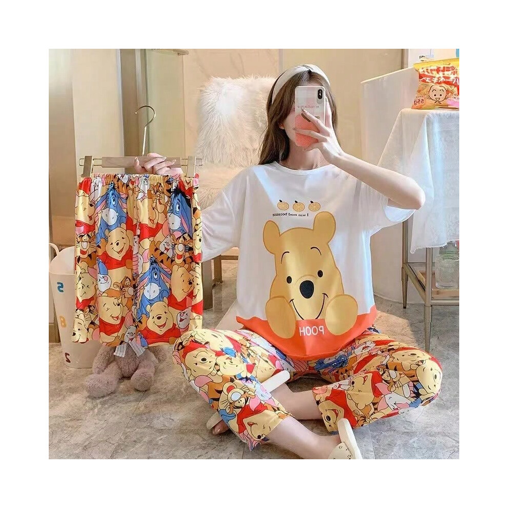 Ibywind (L, M) 3Pcs/Set Women's Pajamas Leisure Summer Homewear Set Of Sweet Pajamas Minnie Cartoon Pajama