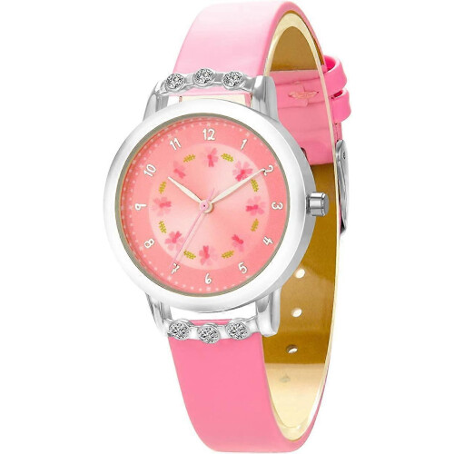 (As show, One size) Children Watch with Diamond Case Leather Strap