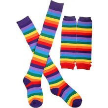 (As show, One size) Rainbow Stripe Arm Warmers Leg Stockings Colourful Thigh-High Socks