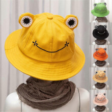 (Green, Adult) Adult Kids Bucket Hat Cute Frog Anti Sun Wide Brim Foldable Fisherman Cap For Outdoor