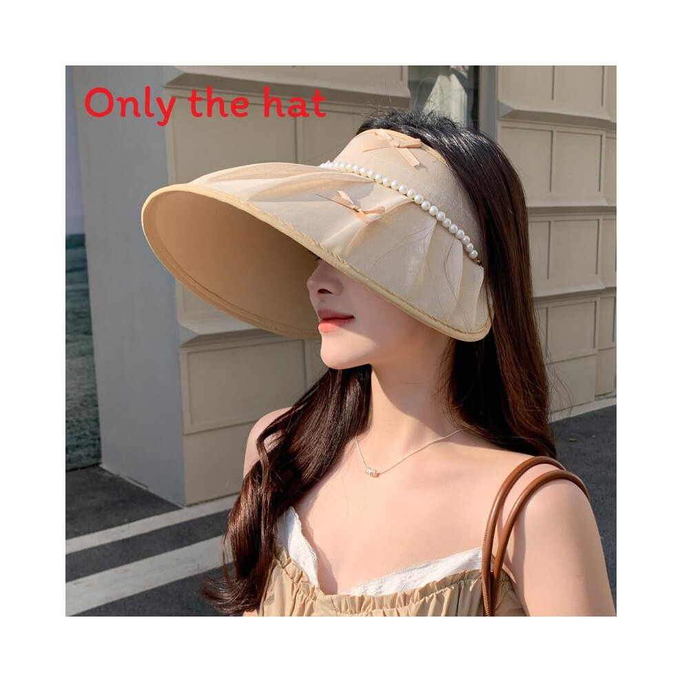 (Khaki )Sombrero De Sol De Verano DiseñO De Ala Ancha Y DecoracióN De Mariposa Perla Para Mujer-image