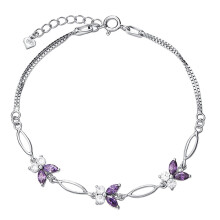 S925 Sterling Silver Purple Butterfly Bracelets For Women,cute And Charm Wrist Bracelets Jewelry Gift For Women Teen Girls