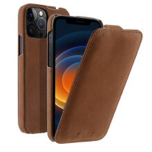 MELKCO Kompatibel mit iPhone 15 Hülle Anti-Drop Vertical Flip Echtes Rindsleder + PC-Abdeckung