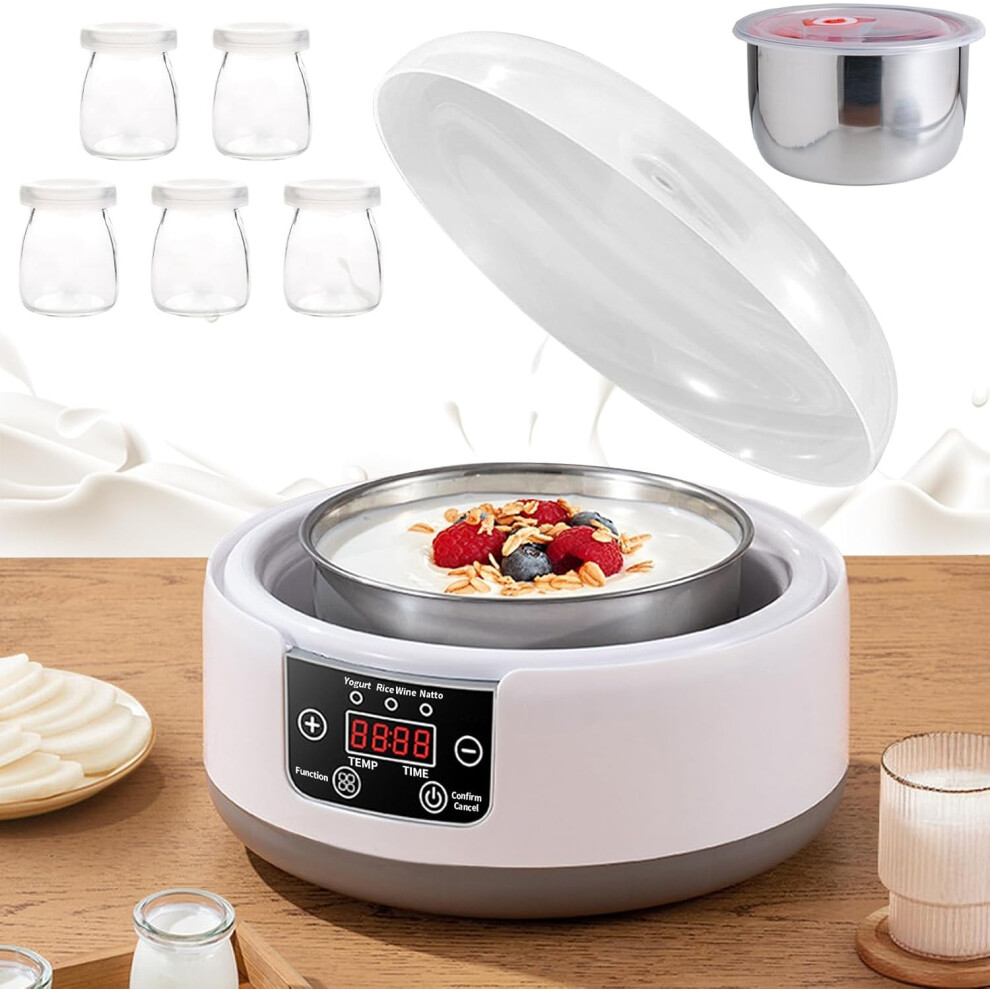 Yaourtière 36 heures 1,2 L avec température et minuterie réglables, machine à yaourt automatique pour yaourt, natto et vin de riz (UE/Royaume-Uni)
