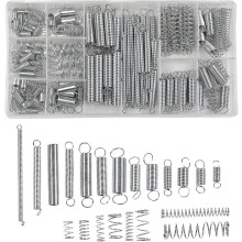 Assortiment de 200 ressorts de compression et d'extension, 20 tailles, en acier galvanisé, avec boîte de rangement.