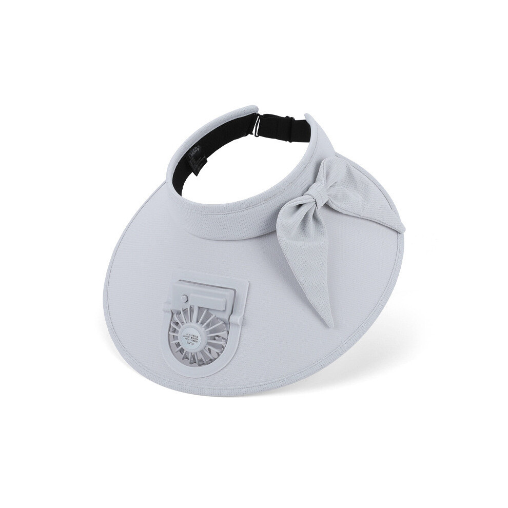 (Light Gray)Chapeau de soleil été grand bord avec décoration noeud et ventilateur pour extérieur quotidien