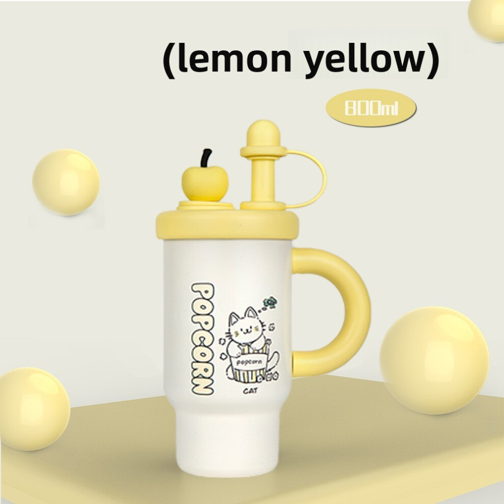 (Lemon Yellow) Letter Cartoon Animal Pattern Portable Thermos Flask For Travel And Office Use-image-OPC-PHKPT86-NEW