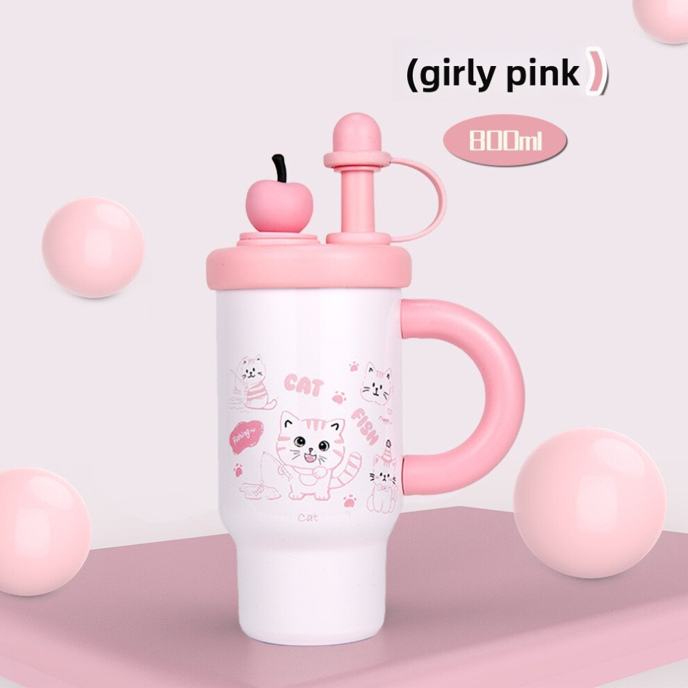 (Girl Pink) Letter Cartoon Animal Pattern Portable Thermos Flask For Travel And Use Office-image-OPC-PHKPTYY-NEW