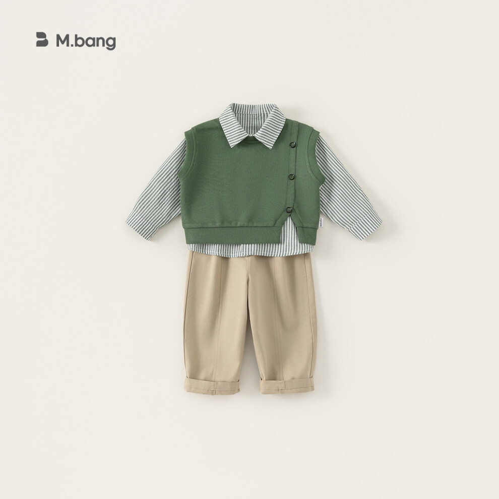 (Green, 90CM) Boys Striped Shirt Vest Long Pants Three Piece Set For Fashion Children Clothing-image-OPC-PHKPV2D-NEW