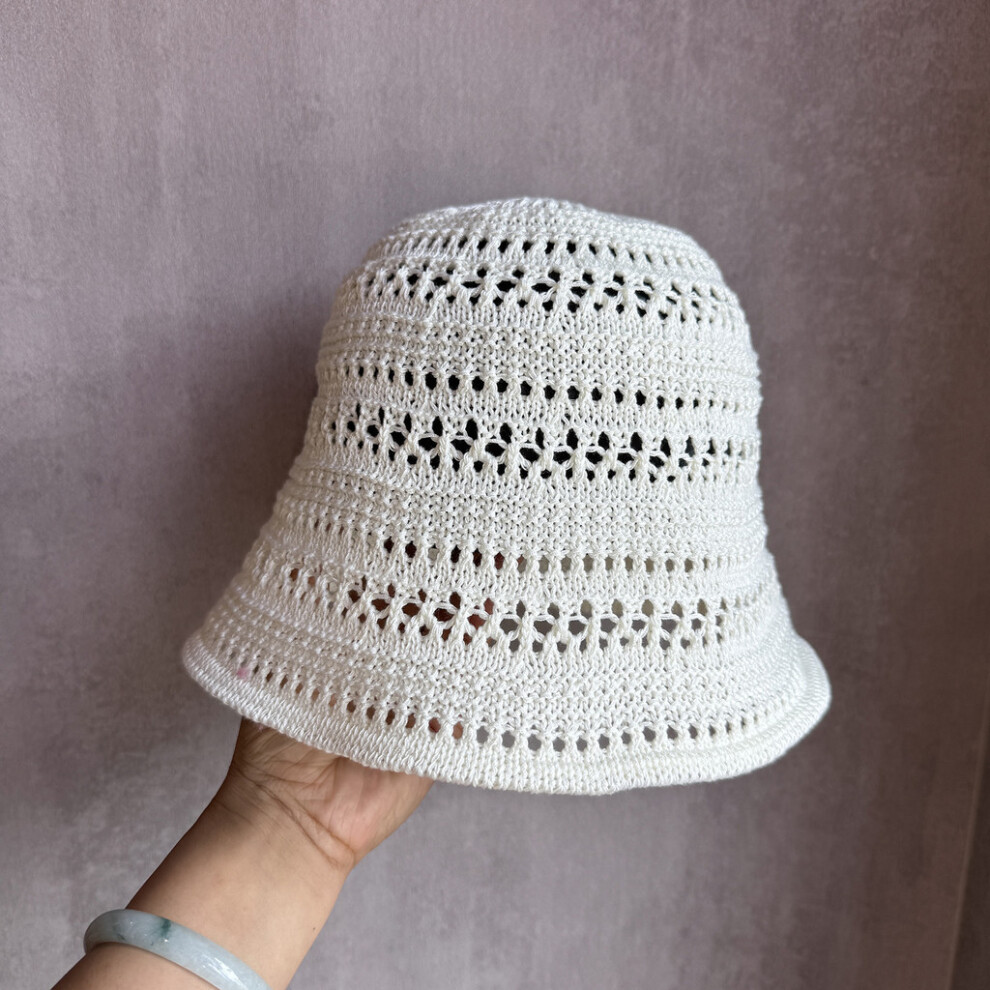 (White) Hollow Classic Out Breathable Solid Color Knitted Fisherman Hat Protect For Sun-image-OPC-PHKPWRN-NEW