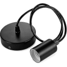 Metal Pendant Lamp, E27 Lamp Holder with Cable, 100cm Pendulum Cable, Suspension Cable, Ideal for Ceiling Lighting, Black - PJ