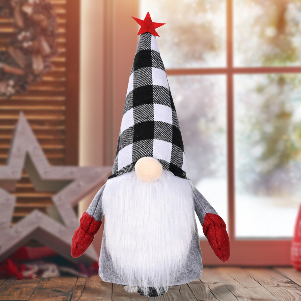 (BlackWhite Hat) Holiday Christmas Cute Decoration Electric Rudolf Doll With Festive Checkered Hat-image-OPC-PHKQMWB-NEW