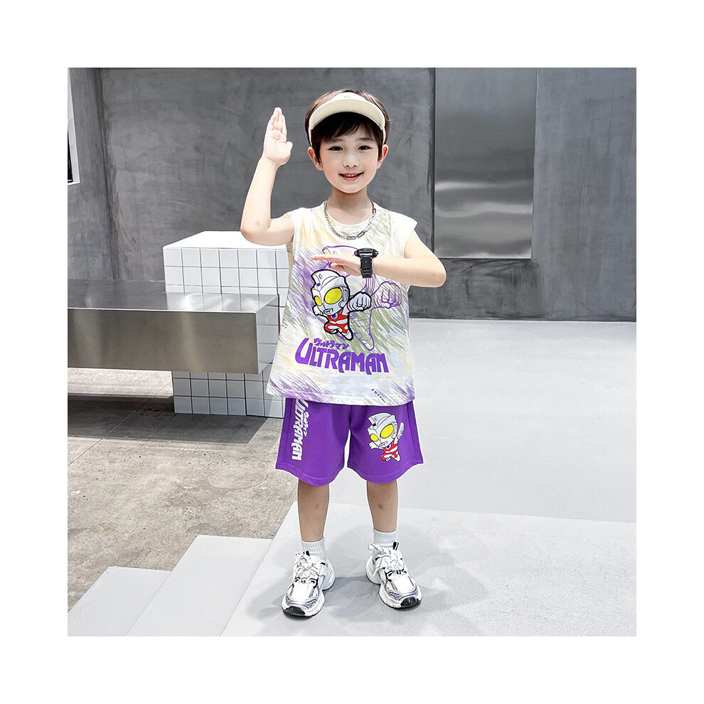 (Purple, 130cm) Fun And Playful Ultraman Boys Summer Shorts And Vest Set Ideal Weather For Warm-image-OPC-PHKQNXY-NEW