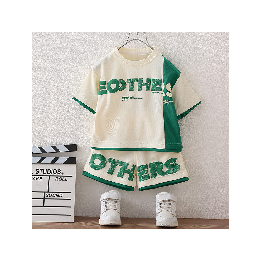 (OffWhite, 130cm) Fashionable Boys Summer Two Piece Set Soft Fabric Short Sleeve Tshirt And For Kids Shorts-image-OPC-PHKQRHK-NEW