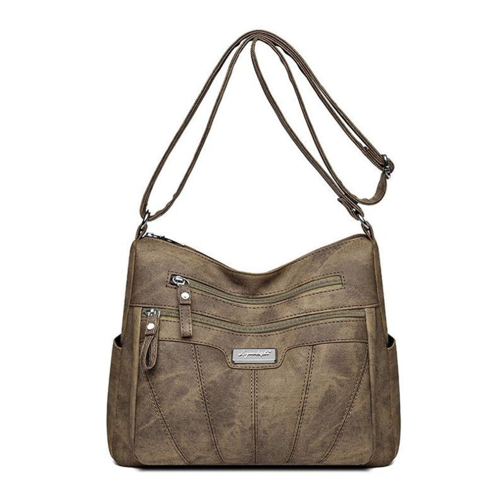 (brown) Bags Middle-aged And Elderly Mother Bags Washed Soft Leather Large-capacity Shoulder Bags Crossbody Bags Women's Bags Travel