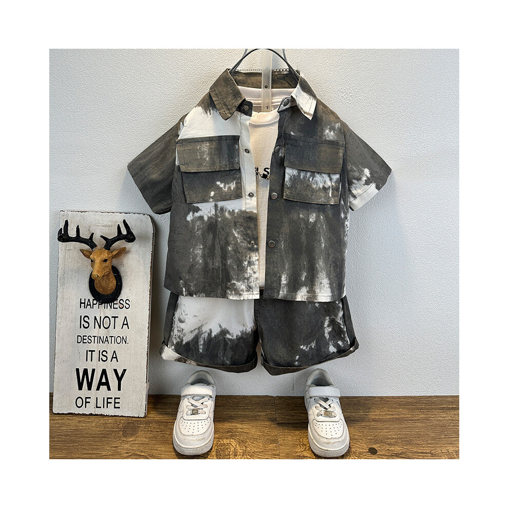 (StyleC) Style Korean Modern Boys Summer Two Piece Set With Soft Lightweight Cotton Shirt Dye Tie-image-OPC-PHKQRY2-NEW