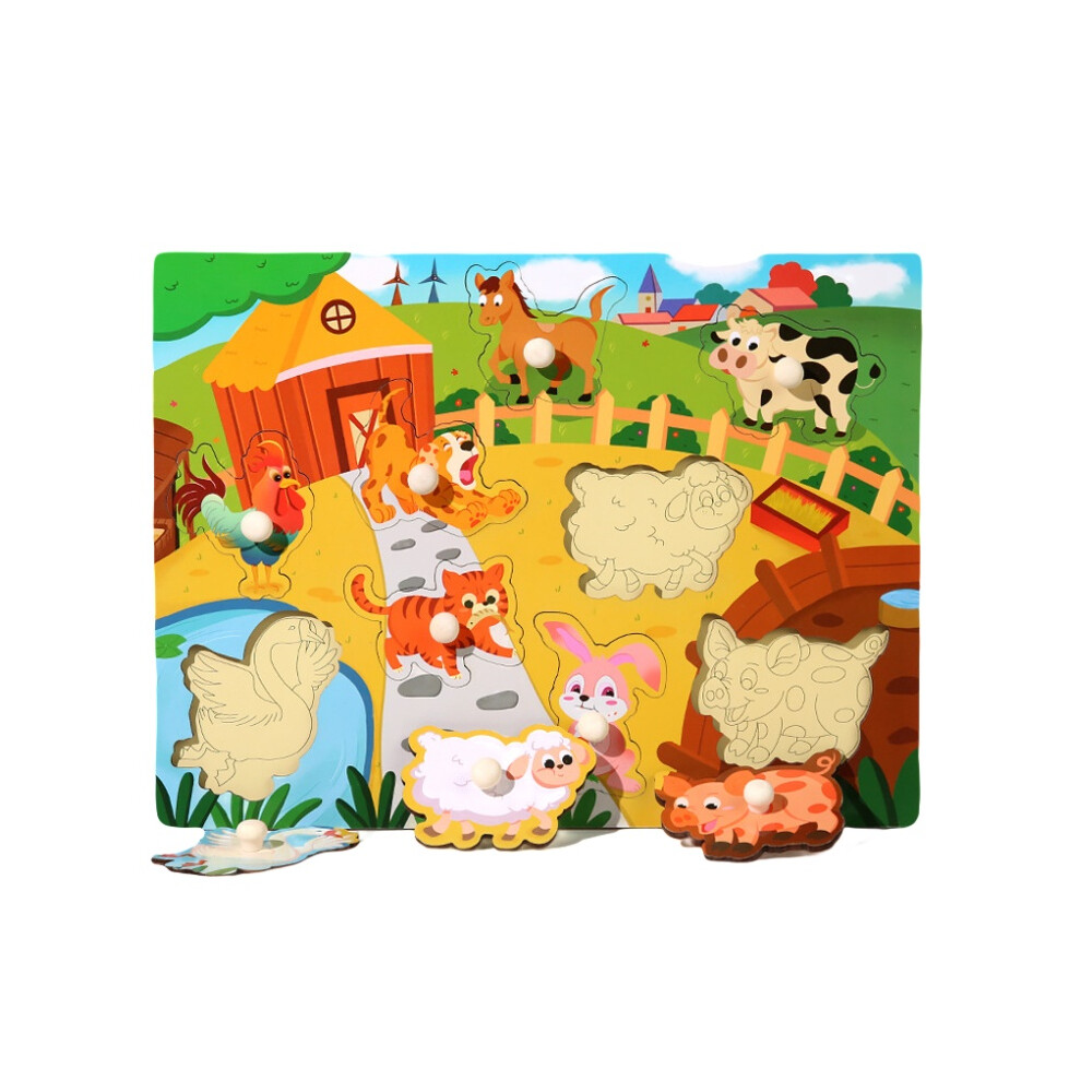 (Farm) Wooden 3d Puzzle Early Educational Toys Learning Interactive Game Kids Gifts Fun