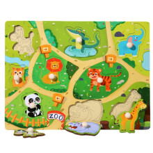 (Zoo) Wooden 3d Puzzle Early Educational Toys Learning Interactive Game Kids Gifts Fun