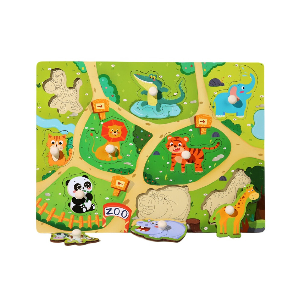 (Zoo) Wooden 3d Puzzle Early Educational Toys Learning Interactive Game Kids Gifts Fun