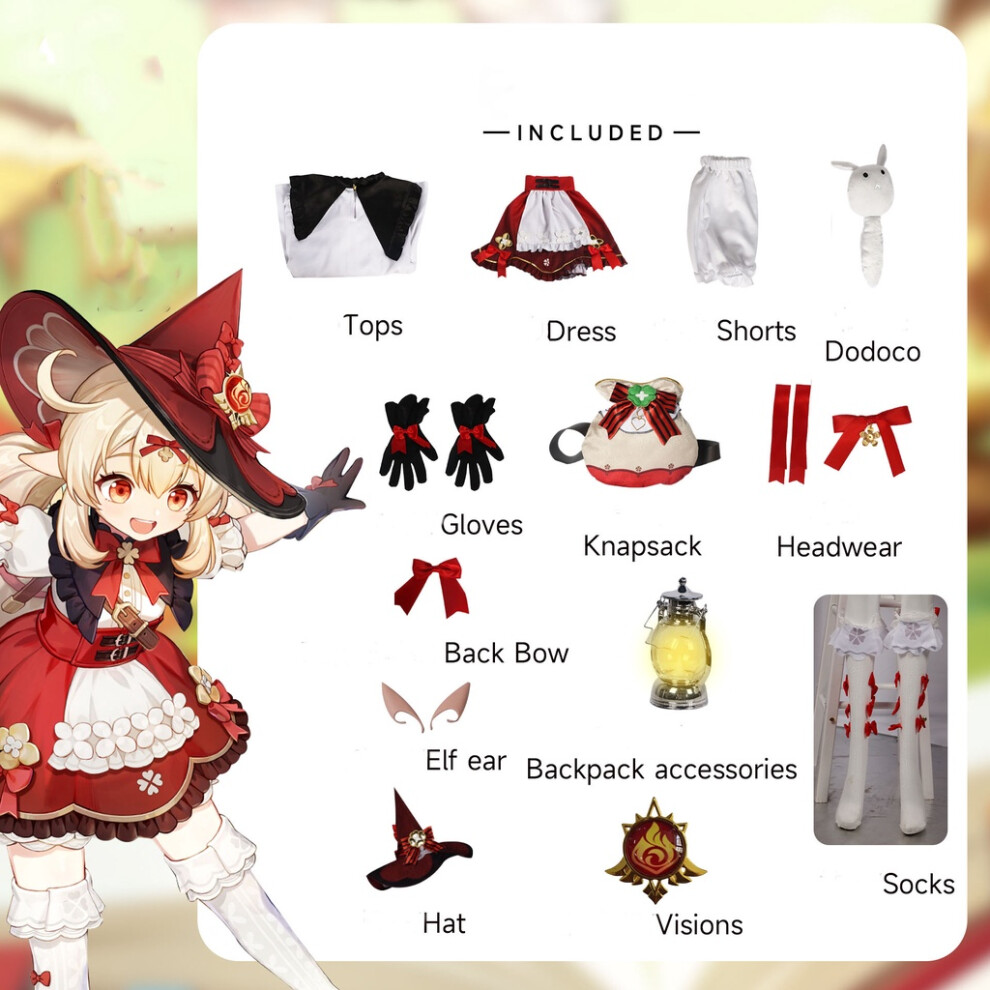 (XS) Genshin Klee Impact Witch Cosplay Costume Full Suit Halloween Props Party Game