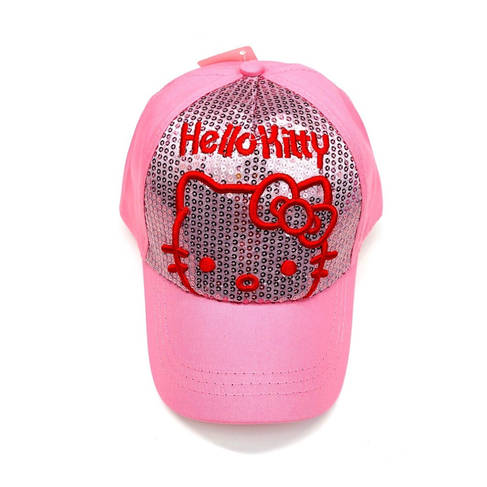 Girls Pink ( B) Kitty Hello Shiny Sequin Baseball Cap Curved Brim Sun Kids Protection Breathable