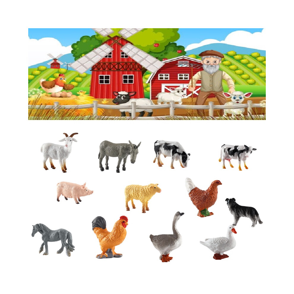 Small Farm 12pcs Animal Figures Simulated Realistic Cows Kids Model Playset Toys
